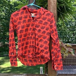 Coral and navy, elephant button up shirt